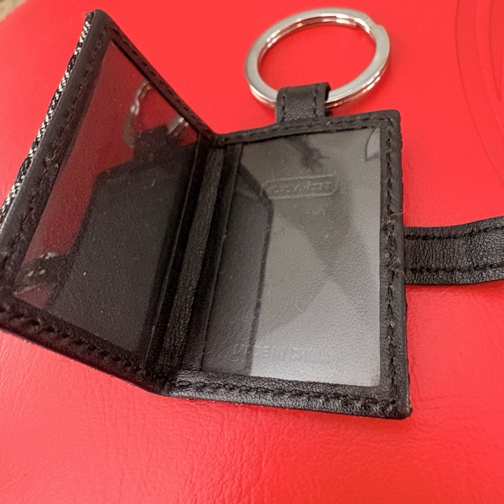Vintage Y2K Coach Photo Key Chain Ring Jaquard Black Grey Leather Mini Rare - Picture 9 of 11